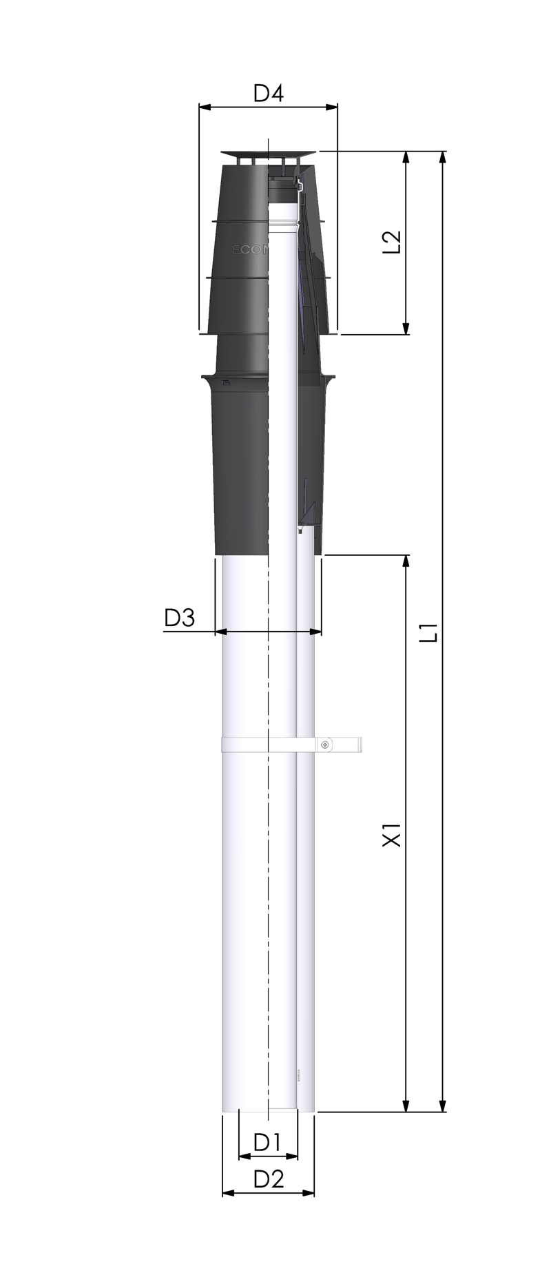 Cox Geelen Econext ® HR dakdoorvoer 1x60/100mm + PPs rookgaspijp AJDFAAB01