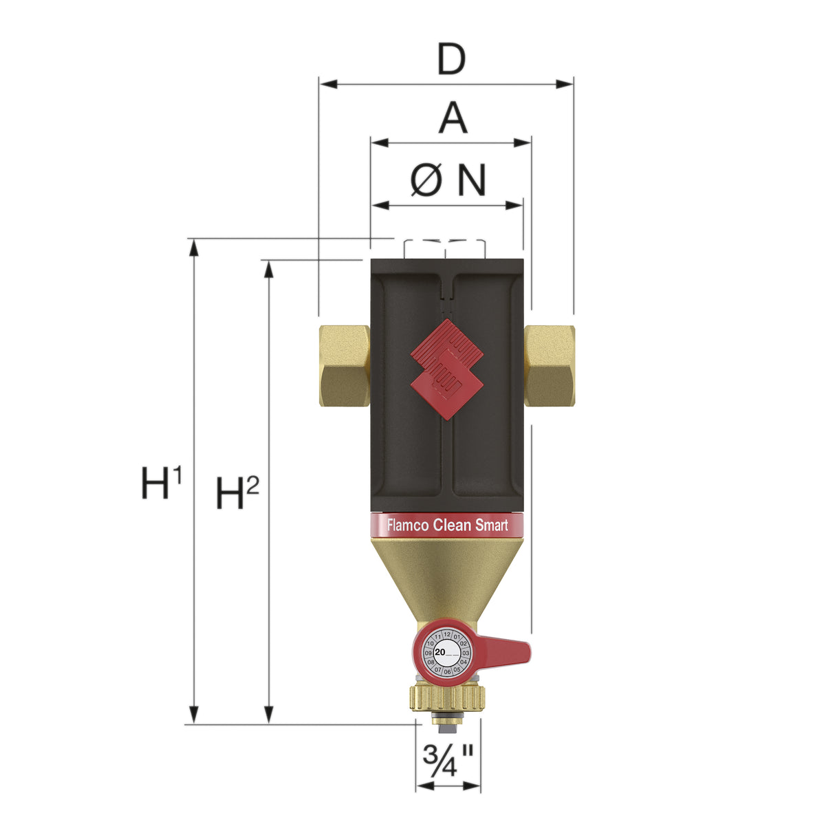 Flamco Clean Smart Vuilafscheider verticaal/horizontaal
22 mm klem 30022 Technische specificaties | CVketel.nl